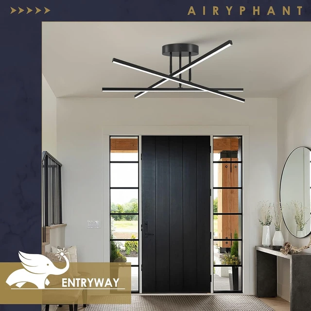 Alt view image 5 of 7 - Modern LED Chandelier 24W Dimmable Black Semi Flush Mount Ceiling Light Fixture for Kitchen Dining Room Foyer Entry, 23.82"