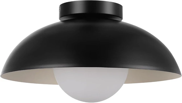 Main image of 1-Light Matte Black Flush Mount Ceiling Light with White Opal Glass Shade