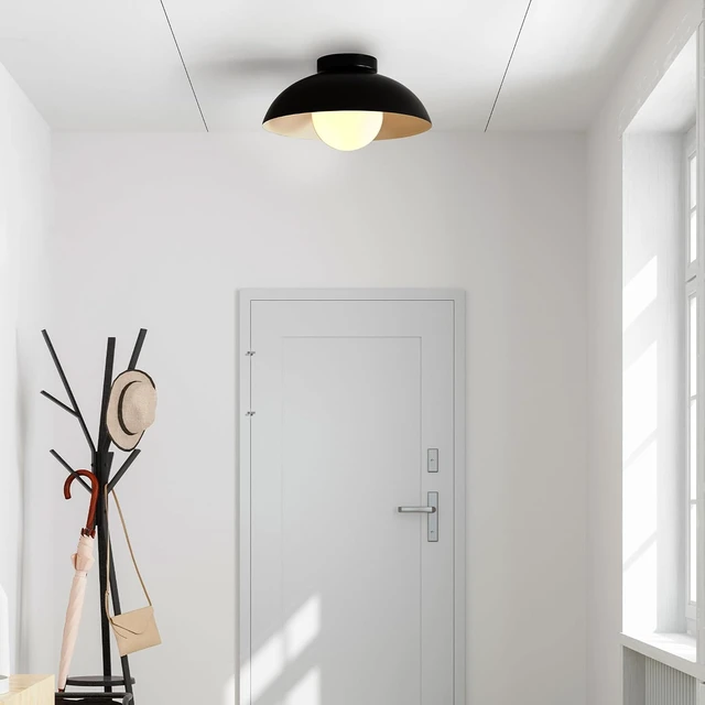 Alt view image 3 of 7 - 1-Light Matte Black Flush Mount Ceiling Light with White Opal Glass Shade