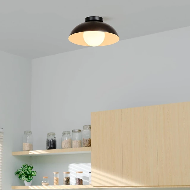 Alt view image 4 of 7 - 1-Light Matte Black Flush Mount Ceiling Light with White Opal Glass Shade