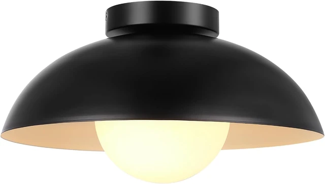 Alt view image 6 of 7 - 1-Light Matte Black Flush Mount Ceiling Light with White Opal Glass Shade