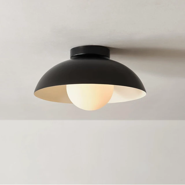 Alt view image 7 of 7 - 1-Light Matte Black Flush Mount Ceiling Light with White Opal Glass Shade