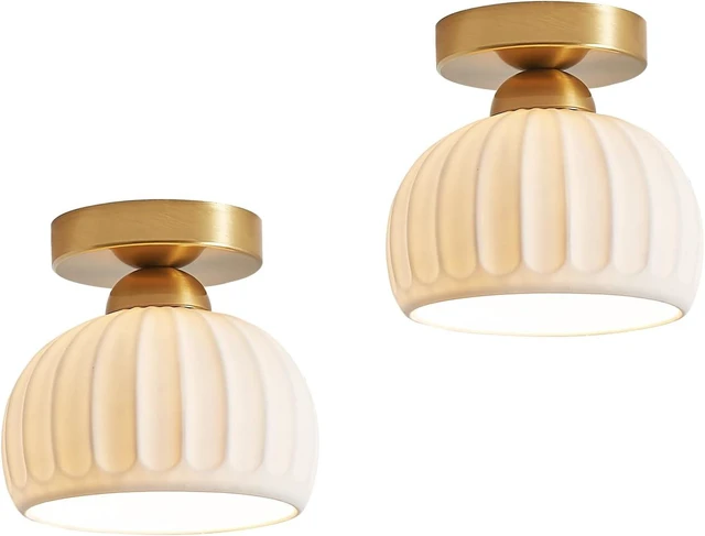 Main image of Fetason 2 Pack 7.1 Ceramic Gold Semi Flush Mount Ceiling Light Fixtures
