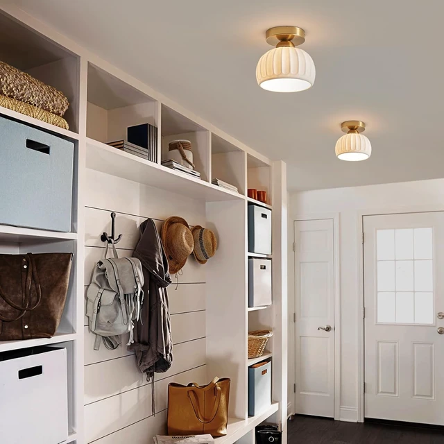 Alt view image 4 of 7 - Fetason 2 Pack 7.1 Ceramic Gold Semi Flush Mount Ceiling Light Fixtures