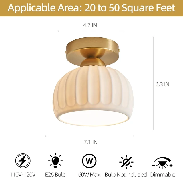 Alt view image 5 of 7 - Fetason 2 Pack 7.1 Ceramic Gold Semi Flush Mount Ceiling Light Fixtures