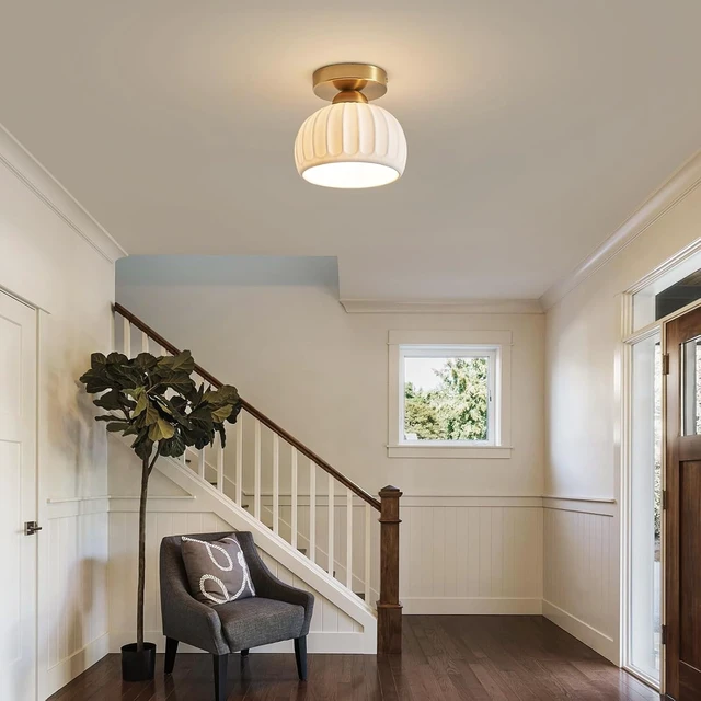 Alt view image 7 of 7 - Fetason 2 Pack 7.1 Ceramic Gold Semi Flush Mount Ceiling Light Fixtures