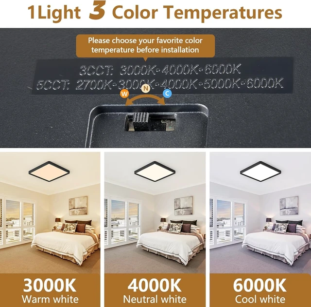 Alt view image 2 of 7 - 2PK 16 Inch Square LED Flush Mount Ceiling Light, 40W, 4000LM 3000K/4000K/6000K CCT Selectable, Black Square LED Flat Panel Ceiling Light Fixture for Bedroom,Kitchen,Living Room