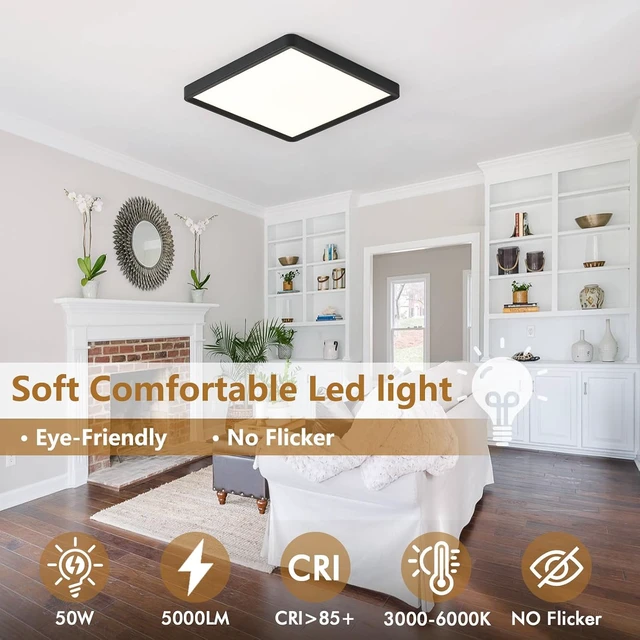 Alt view image 3 of 7 - 2PK 16 Inch Square LED Flush Mount Ceiling Light, 40W, 4000LM 3000K/4000K/6000K CCT Selectable, Black Square LED Flat Panel Ceiling Light Fixture for Bedroom,Kitchen,Living Room