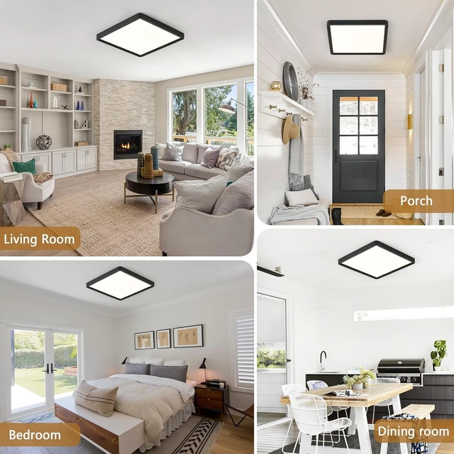 Alt view image 6 of 7 - 2PK 16 Inch Square LED Flush Mount Ceiling Light, 40W, 4000LM 3000K/4000K/6000K CCT Selectable, Black Square LED Flat Panel Ceiling Light Fixture for Bedroom,Kitchen,Living Room