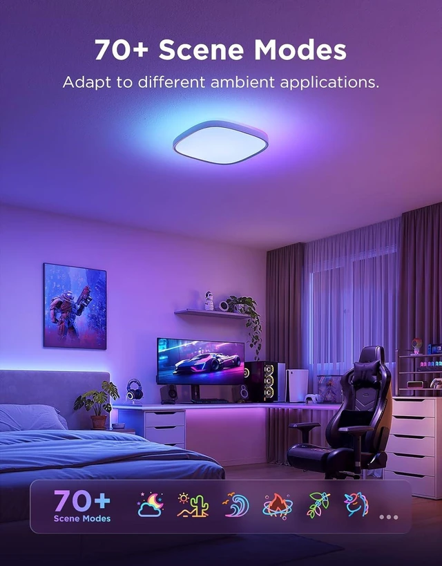 Alt view image 3 of 7 - Govee Smart Ceiling Light, RGBWW and RGBIC 2400LM 12 Inch, Square 1 Pack
