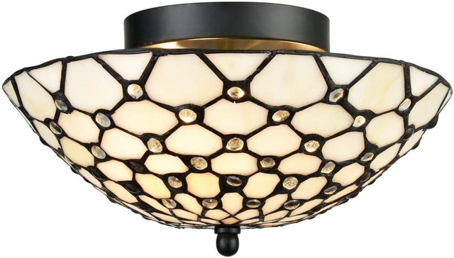 Main image of Tiffany Style Semi Flush Mount Ceiling Fixture Art Colorful Glass Shade
