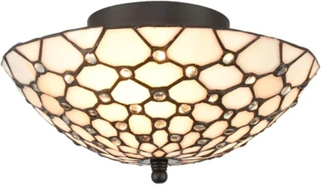 Alt view image 6 of 7 - Tiffany Style Semi Flush Mount Ceiling Fixture Art Colorful Glass Shade