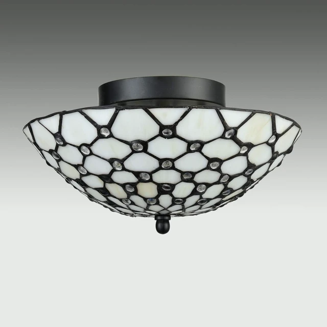 Alt view image 7 of 7 - Tiffany Style Semi Flush Mount Ceiling Fixture Art Colorful Glass Shade