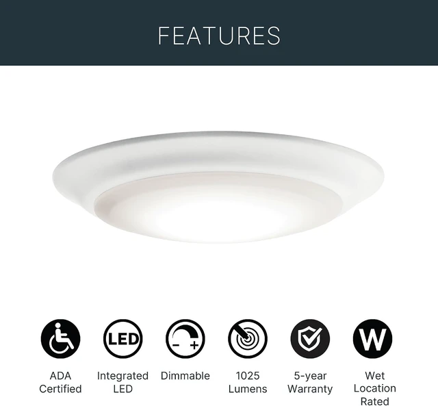 Alt view image 4 of 7 - Kichler Horizon 7.4" LED Flush Mount Light, White