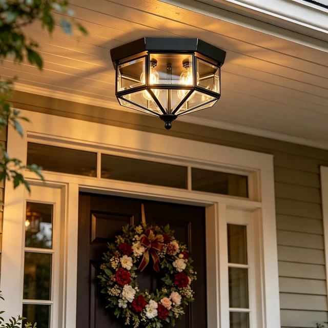 Alt view image 2 of 7 - Kalium Flush Mount Outdoor Ceiling Light Fixture, 4 Light Exterior.