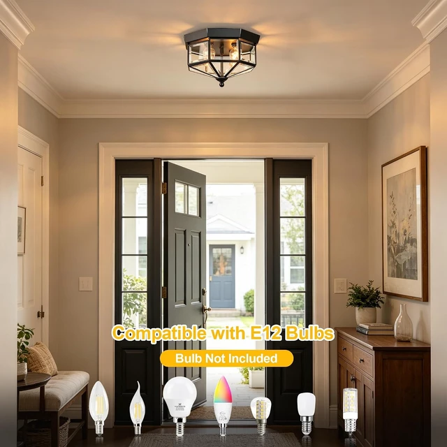 Alt view image 4 of 7 - Kalium Flush Mount Outdoor Ceiling Light Fixture, 4 Light Exterior.