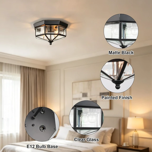 Alt view image 7 of 7 - Kalium Flush Mount Outdoor Ceiling Light Fixture, 4 Light Exterior.