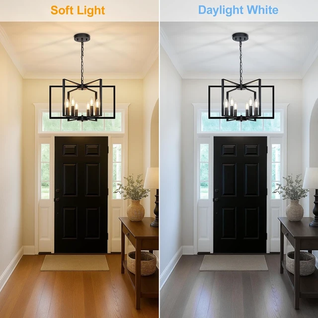 Alt view image 4 of 7 - Black Farmhouse Chandelier, 6 Light Geometric Dining Room Light Fixture, Modern Industrial Metal Ceiling Light Rustic Hanging Pendant Lights with E12 base for Kitchen Island Entryway Foyer, Indoor