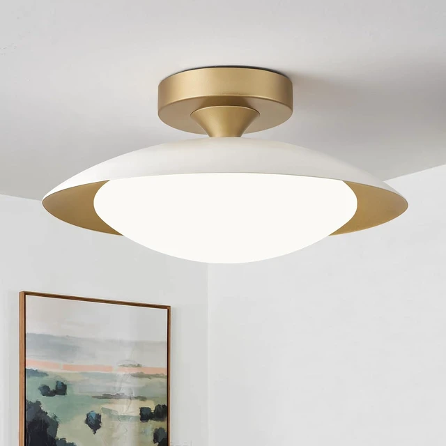 Main image of Dimmable Modern Mid-Century LED Ceiling Light, White and Gold, 12.6 Inch