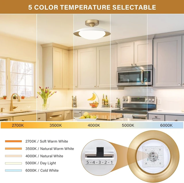 Alt view image 5 of 7 - Dimmable Modern Mid-Century LED Ceiling Light, White and Gold, 12.6 Inch