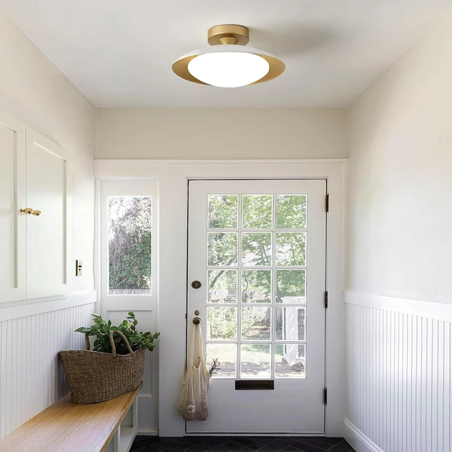 Alt view image 7 of 7 - Dimmable Modern Mid-Century LED Ceiling Light, White and Gold, 12.6 Inch