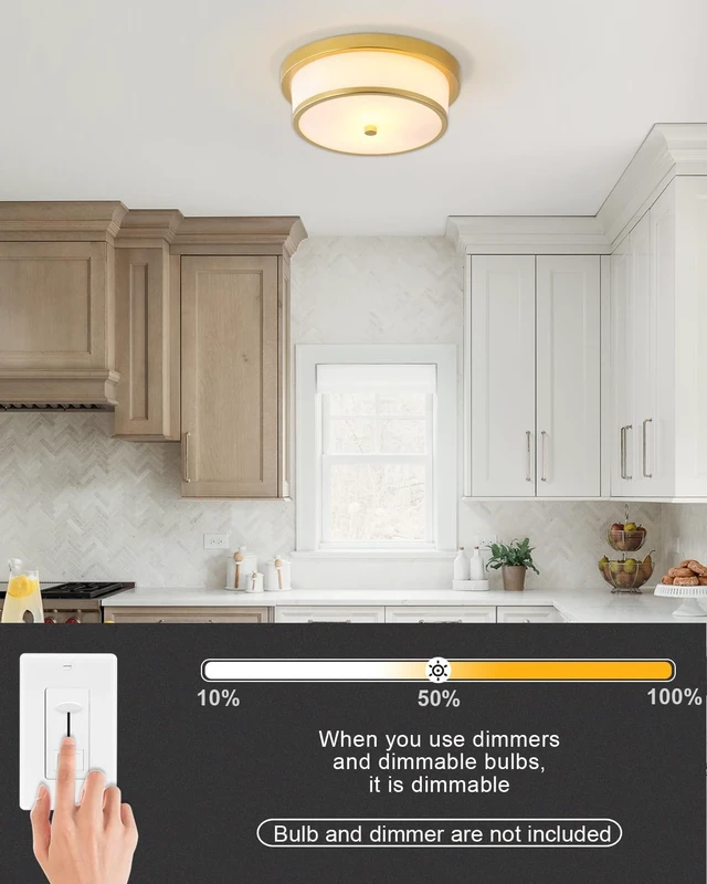 Alt view image 5 of 6 - 12 inch Flush Mount Ceiling Light, 2-Light Close to Ceiling Light Fixtures with Gold Finish for Bathroom Bedroom Kitchen Hallway (Gold)