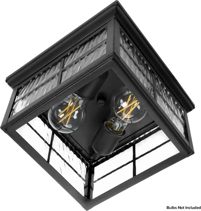 Alt view image 2 of 7 - Maxxima Outdoor Flush Mount Ceiling Light Fixture, Black with Water Glass