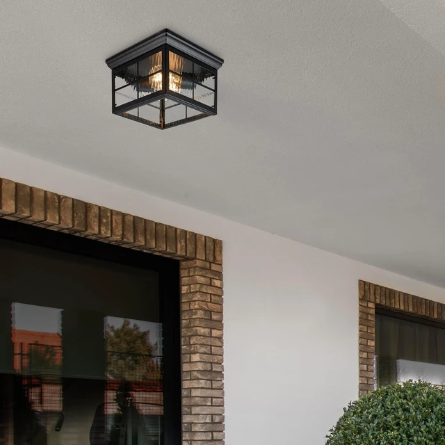 Alt view image 4 of 7 - Maxxima Outdoor Flush Mount Ceiling Light Fixture, Black with Water Glass