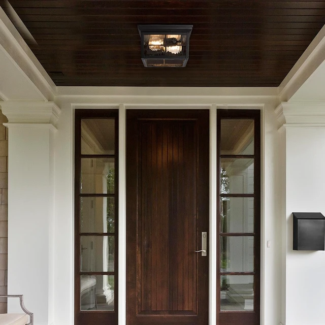 Alt view image 5 of 7 - Maxxima Outdoor Flush Mount Ceiling Light Fixture, Black with Water Glass