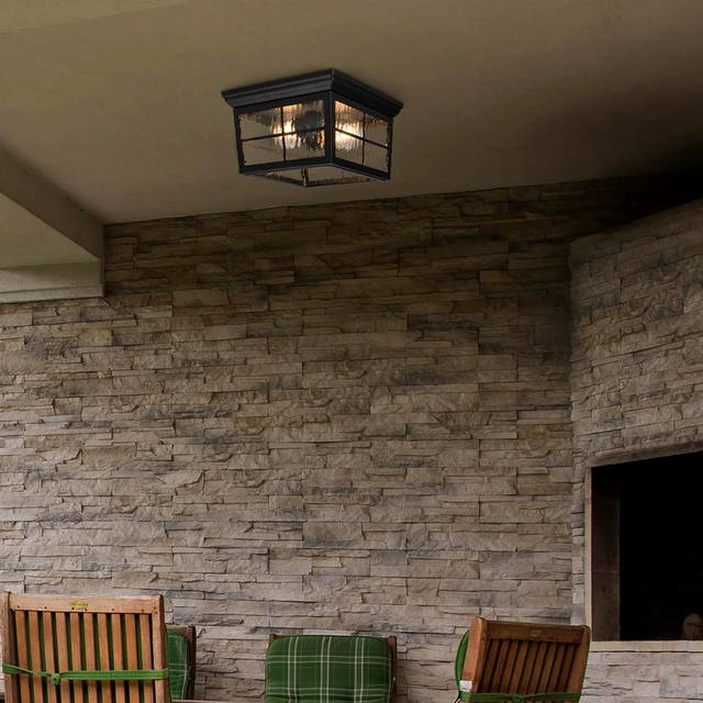 Alt view image 6 of 7 - Maxxima Outdoor Flush Mount Ceiling Light Fixture, Black with Water Glass