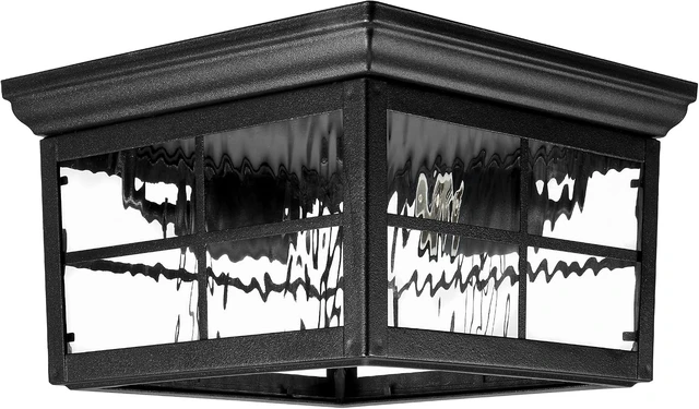 Alt view image 7 of 7 - Maxxima Outdoor Flush Mount Ceiling Light Fixture, Black with Water Glass
