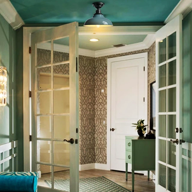 Alt view image 2 of 7 - SAMTEEN Farmhouse Semi Flush Ceiling Light 12-Inch Light Blue