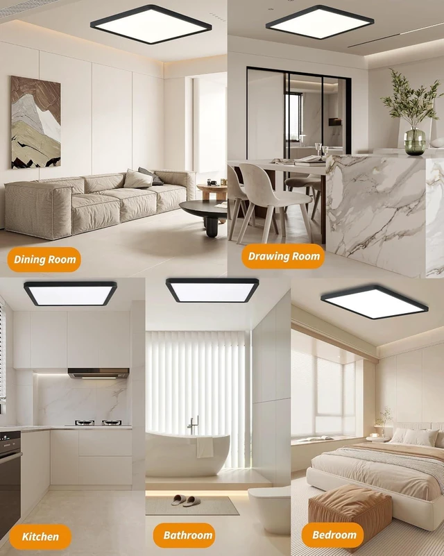 Alt view image 3 of 7 - Square Led Flush Mount Ceiling Light,16 Inch 40w 3820lm led Light 3000k,4000k,6000k CCT Selectable,Flat Panel Super Slim Led Ceiling Light Fixture,for Living Dining Kitchen Bedroom Room (2Pack-Black)