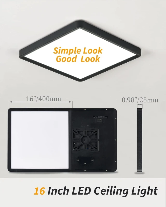 Alt view image 6 of 7 - Square Led Flush Mount Ceiling Light,16 Inch 40w 3820lm led Light 3000k,4000k,6000k CCT Selectable,Flat Panel Super Slim Led Ceiling Light Fixture,for Living Dining Kitchen Bedroom Room (2Pack-Black)