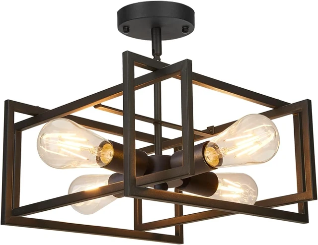 Main image of FadimiKoo Industrial 4-Light Semi Flush Mount Ceiling Light Fixture, Farmhouse Metal Black Close to Ceiling Lamp for Kitchen Island Bedroom Hallway, Modern Rectangle Frame