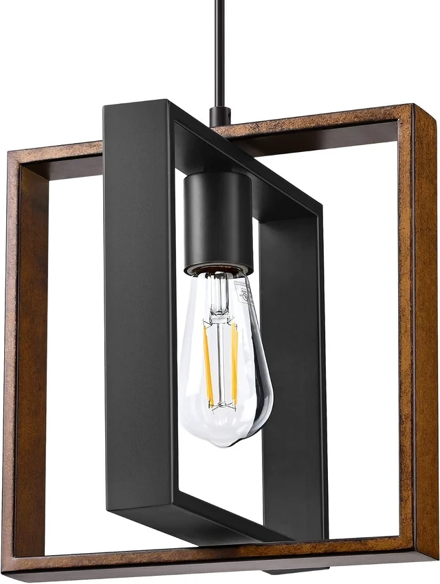 Main image of EDISHINE Farmhouse Pendant Light Wood Grain Finish Black Adjustable