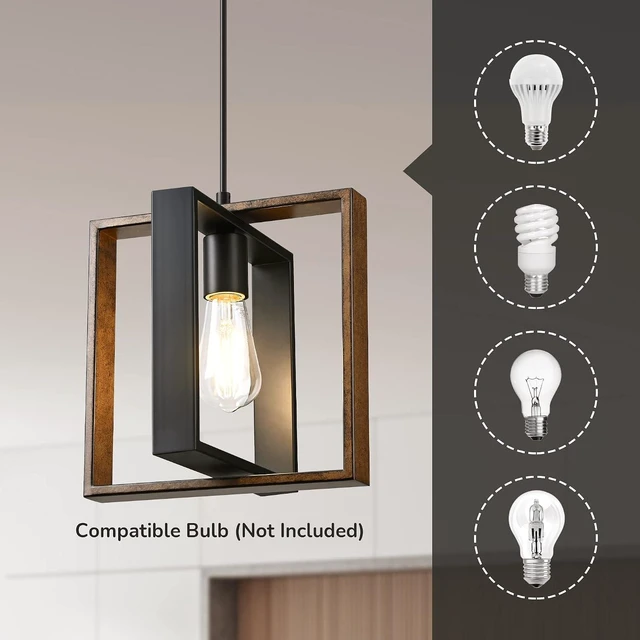 Alt view image 7 of 7 - EDISHINE Farmhouse Pendant Light Wood Grain Finish Black Adjustable