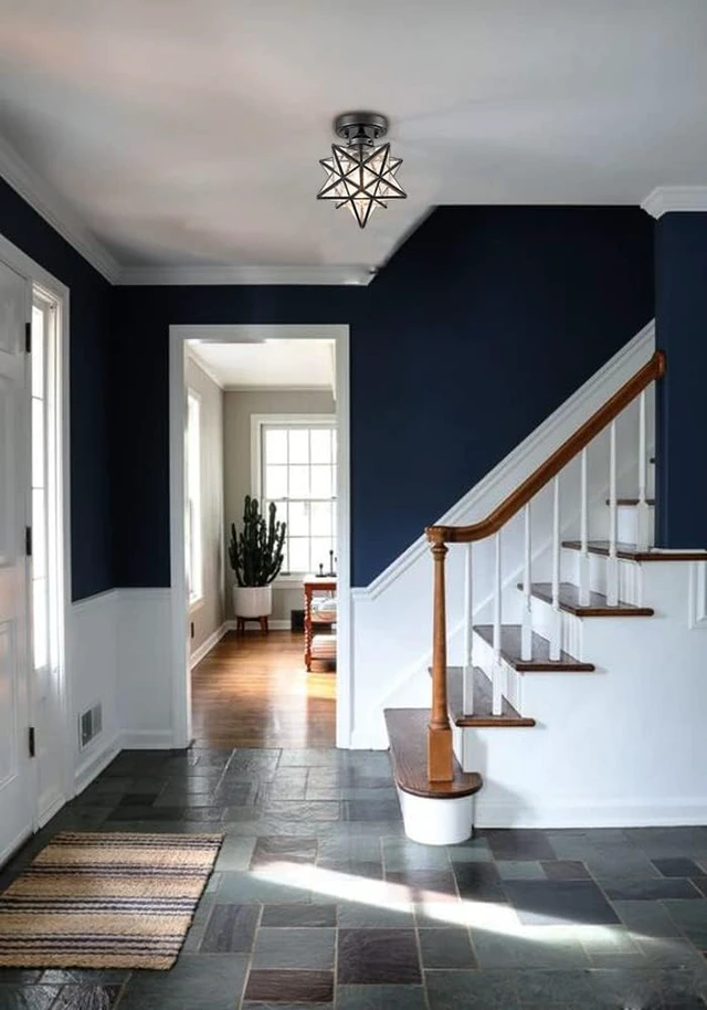 Alt view image 3 of 6 - Moravian Star Flush Mount Ceiling Light Black with Seeded Glass