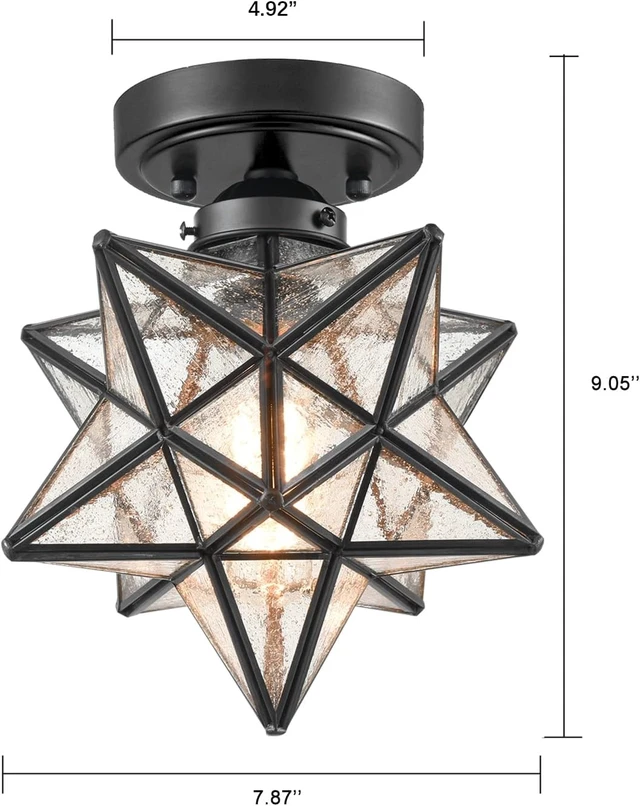 Alt view image 4 of 6 - Moravian Star Flush Mount Ceiling Light Black with Seeded Glass
