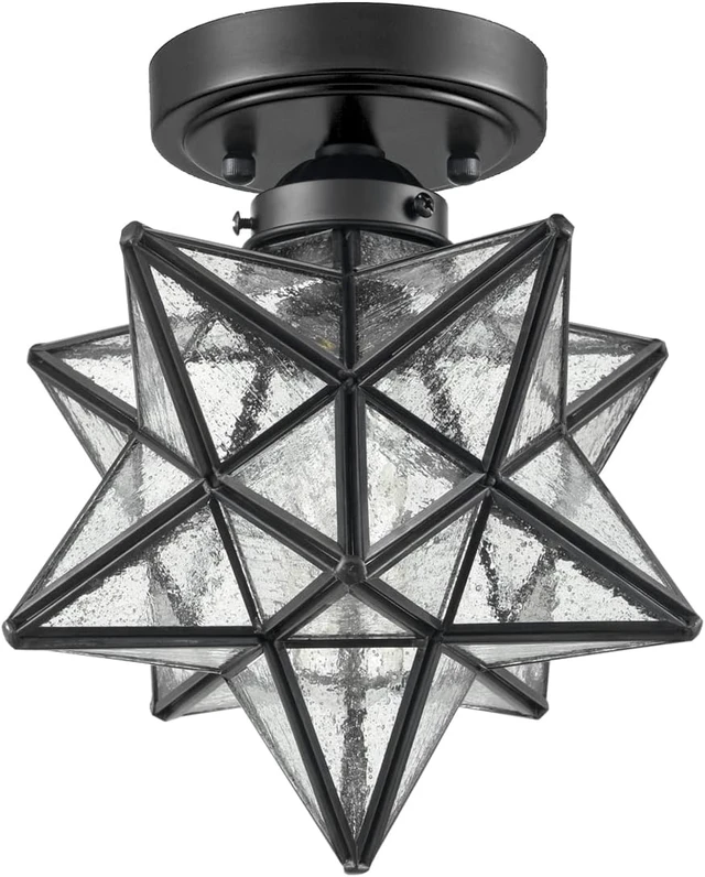 Alt view image 5 of 6 - Moravian Star Flush Mount Ceiling Light Black with Seeded Glass