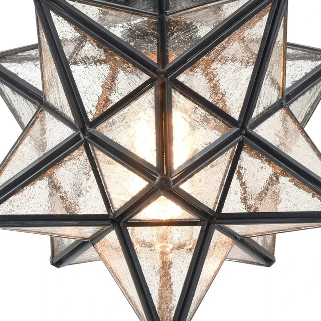 Alt view image 6 of 6 - Moravian Star Flush Mount Ceiling Light Black with Seeded Glass