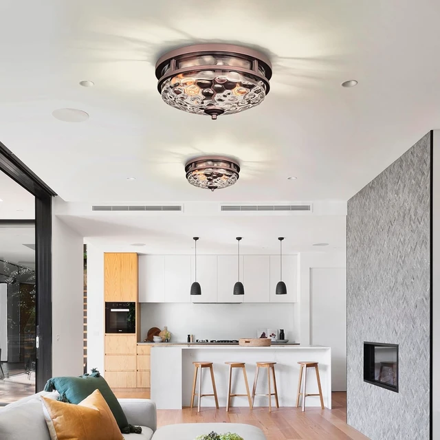Alt view image 2 of 6 - Edwarmlux Flush Mount Ceiling Lights, 2-Light Farmhouse Close to Ceiling Light, Industrial Ceiling Lighting Fixture for Kitchen Hallway Bedroom Living Room Stairways Porch (Oil Rubbed Bronze)
