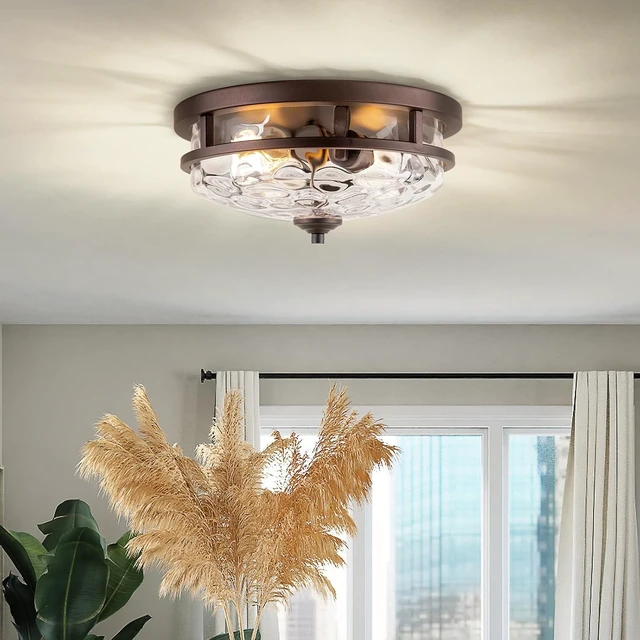 Alt view image 3 of 6 - Edwarmlux Flush Mount Ceiling Lights, 2-Light Farmhouse Close to Ceiling Light, Industrial Ceiling Lighting Fixture for Kitchen Hallway Bedroom Living Room Stairways Porch (Oil Rubbed Bronze)