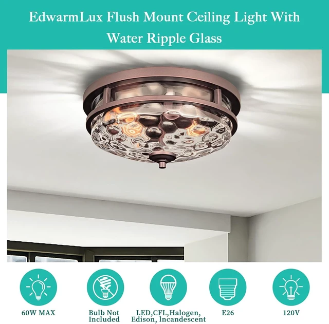 Alt view image 4 of 6 - Edwarmlux Flush Mount Ceiling Lights, 2-Light Farmhouse Close to Ceiling Light, Industrial Ceiling Lighting Fixture for Kitchen Hallway Bedroom Living Room Stairways Porch (Oil Rubbed Bronze)