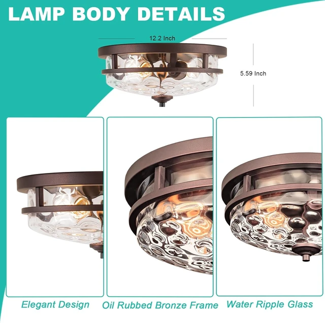 Alt view image 6 of 6 - Edwarmlux Flush Mount Ceiling Lights, 2-Light Farmhouse Close to Ceiling Light, Industrial Ceiling Lighting Fixture for Kitchen Hallway Bedroom Living Room Stairways Porch (Oil Rubbed Bronze)