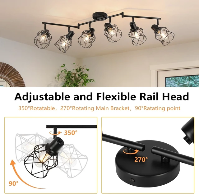Alt view image 3 of 7 - WILON Track Lighting Kit 6 Way Ceiling Spotlight-Industrial Flush Mount Ceiling Light Black Kitchen Ceiling Light Fixtures Kitchen Track Lighting Flexibly Rotatable Light Head E26 Base