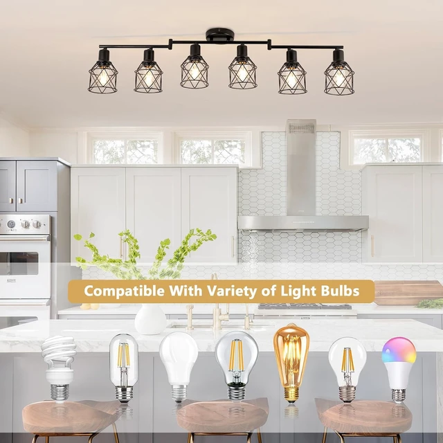Alt view image 4 of 7 - WILON Track Lighting Kit 6 Way Ceiling Spotlight-Industrial Flush Mount Ceiling Light Black Kitchen Ceiling Light Fixtures Kitchen Track Lighting Flexibly Rotatable Light Head E26 Base