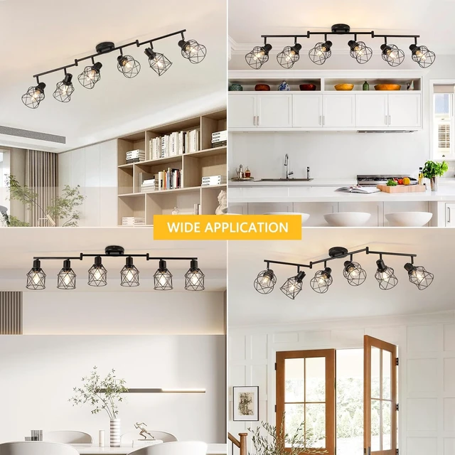 Alt view image 6 of 7 - WILON Track Lighting Kit 6 Way Ceiling Spotlight-Industrial Flush Mount Ceiling Light Black Kitchen Ceiling Light Fixtures Kitchen Track Lighting Flexibly Rotatable Light Head E26 Base
