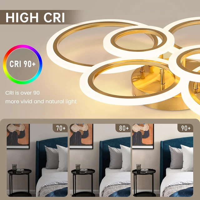 Alt view image 4 of 7 - Gold Modern Flush Mount Ceiling Light,6 Rings Dimmable LED Modern Ceiling Light Fixture with Remote,Close to Ceiling Lamp for Living Room Bedroom Kitchen Lighting Fixtures Ceiling Mount