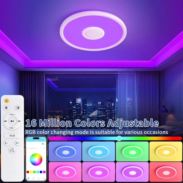 Alt view image 3 of 7 - RGB LED Ceiling Light with Bluetooth Speaker, 24W 11inch Music Lamp